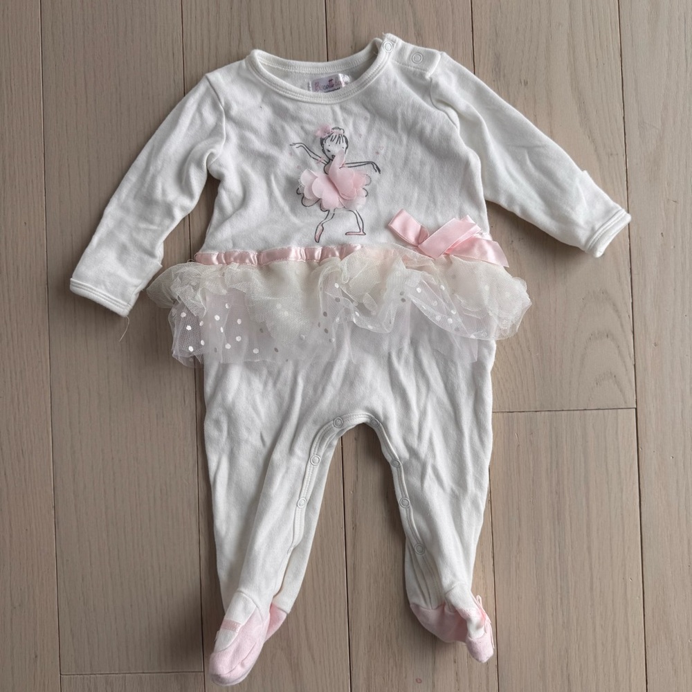 White and Pink Ballerina Kids One Piece 6-9m